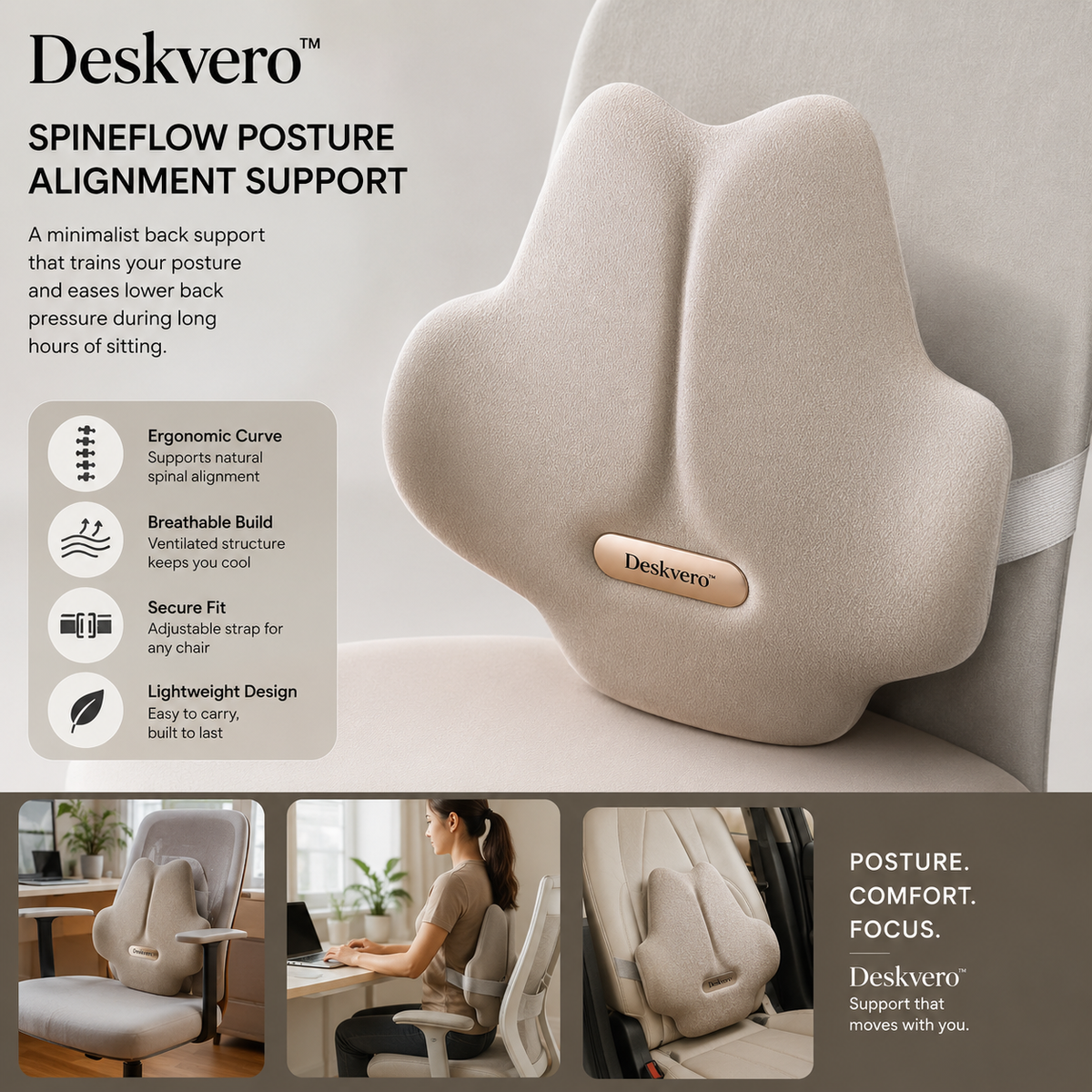 🪑 Deskvero™ CloudContour Lumbar Support Cushion