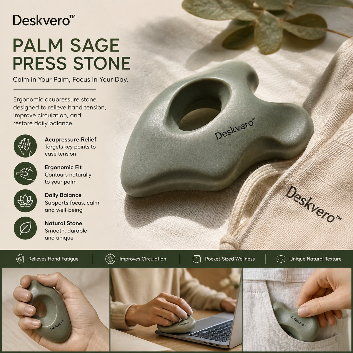 Deskvero™ Palm Sage Press Stone